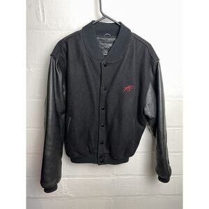 VTG 1997 Golden Bear Varsity Jacket Hughes Black Wool & Leather Mens Size M